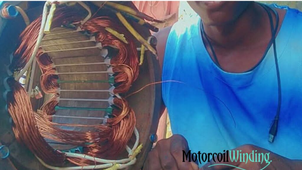 Winding copper wire in motor stator slot