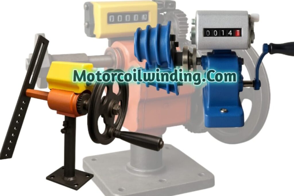Manual motor coil winding machine on workbench with mechanical counter – India 2025 price guide